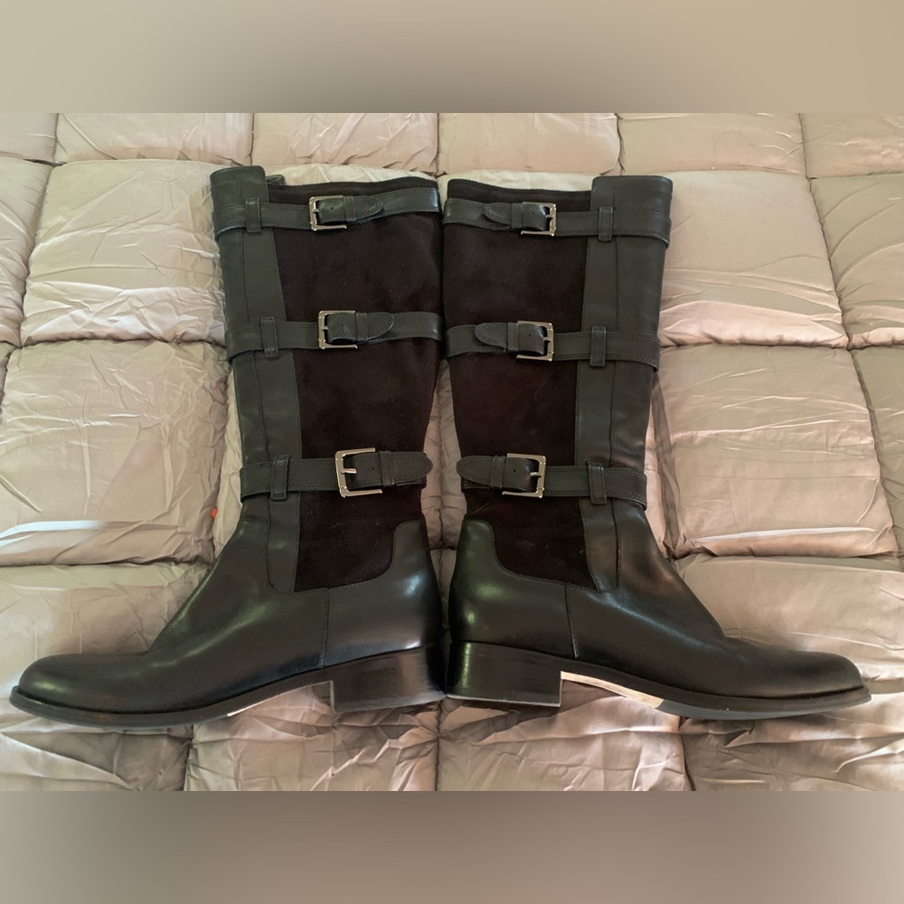 Cole Haan Nike AIR AVALON triple buckle suede leather black boots women's size 9